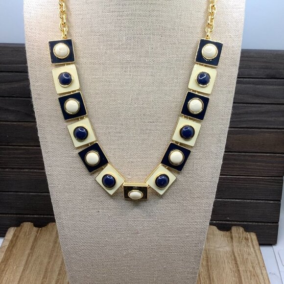 Talbots Navy & Cream Geometric Style Necklace - Picture 2 of 8